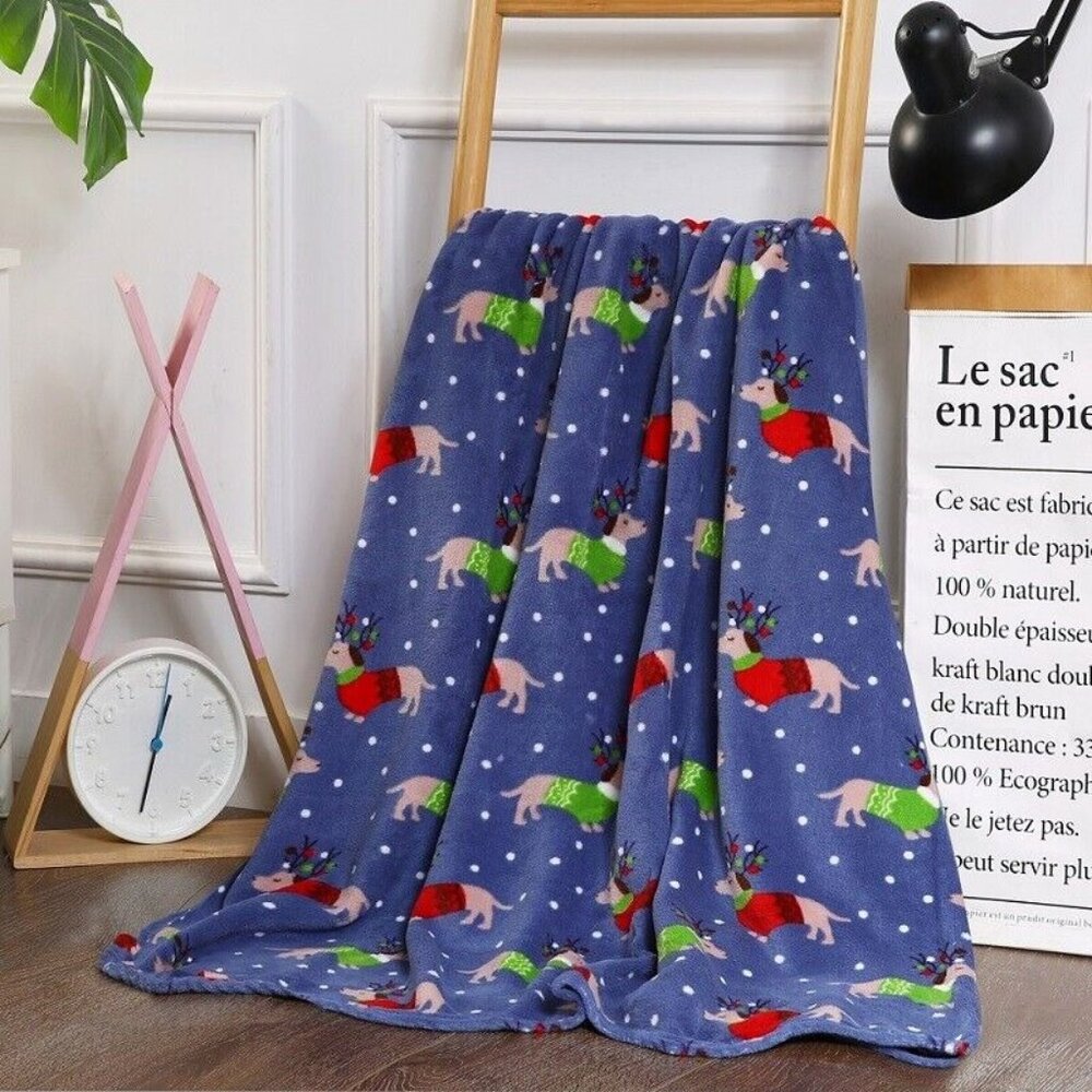 New Dachshund Dogs in Christmas Sweaters Plush Fleece Throw GIFT Blanket SOFT - Picture 3 of 4